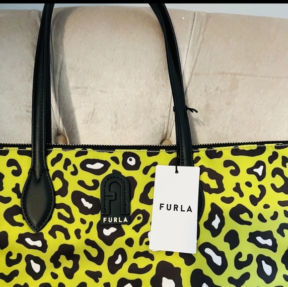 Nwt Furla Vibrant Leopard Print Tote - Yellow and Black - Picture 4 of 4
